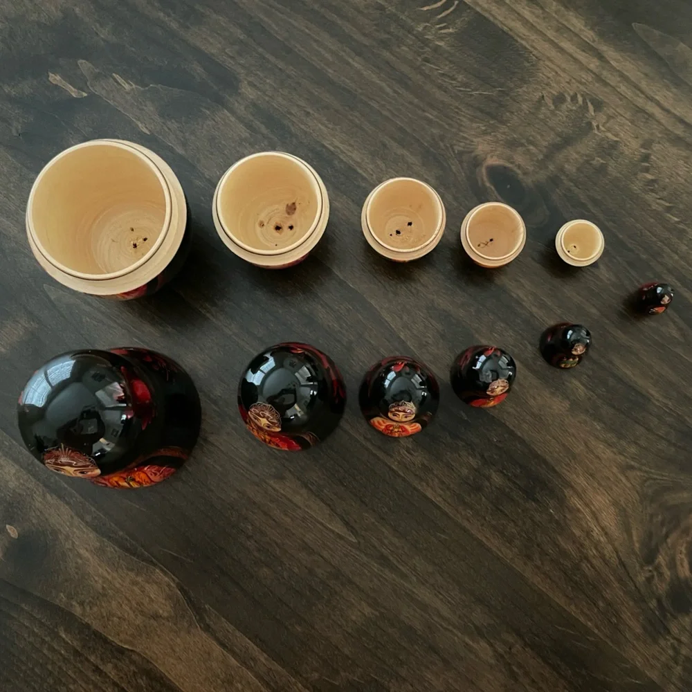 Black and Red Russian Nesting Dolls - 6 Piece Set